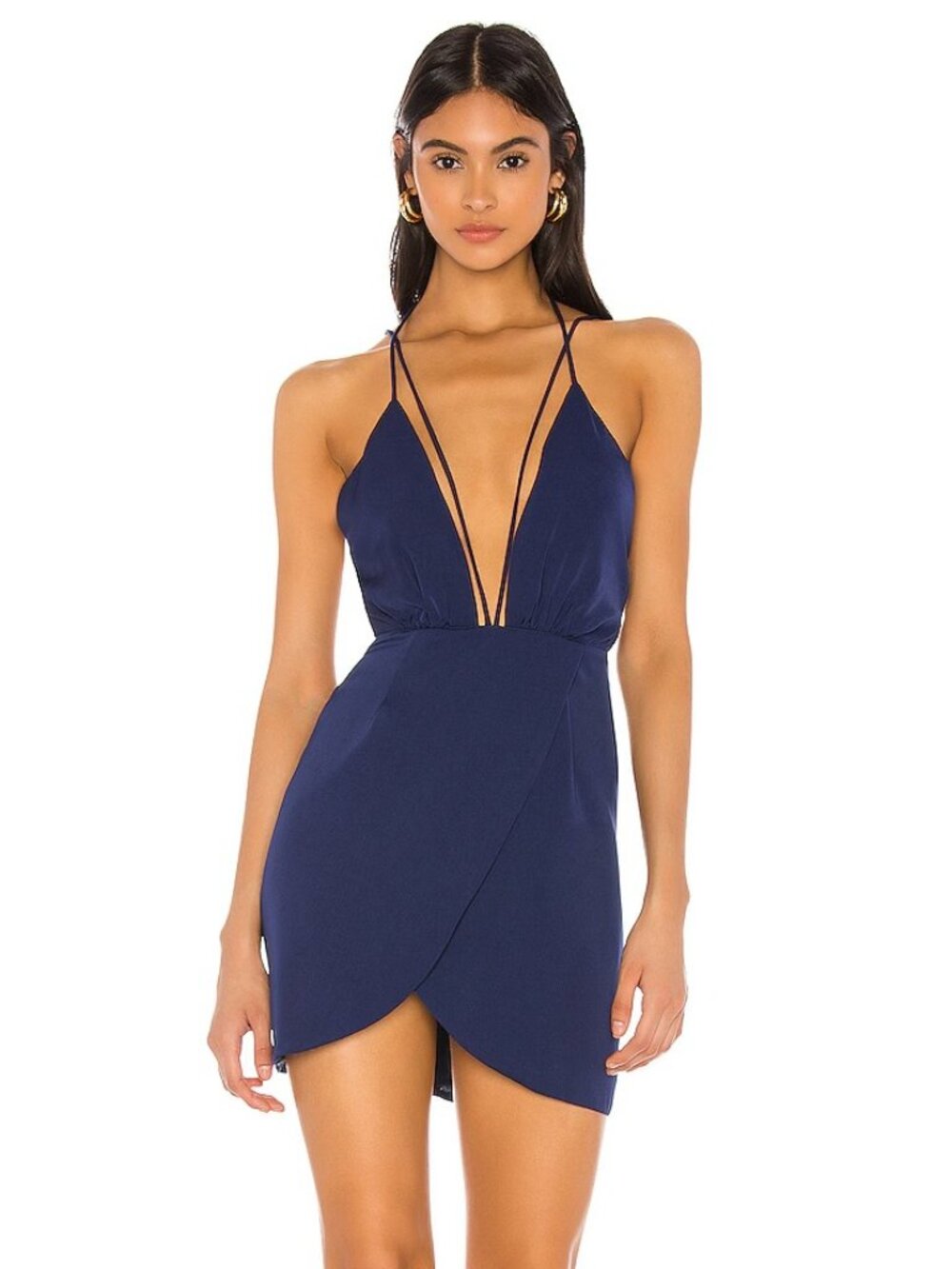 Revolve Superdown Luriane Strappy Plunge Navy Blue Mini Dress